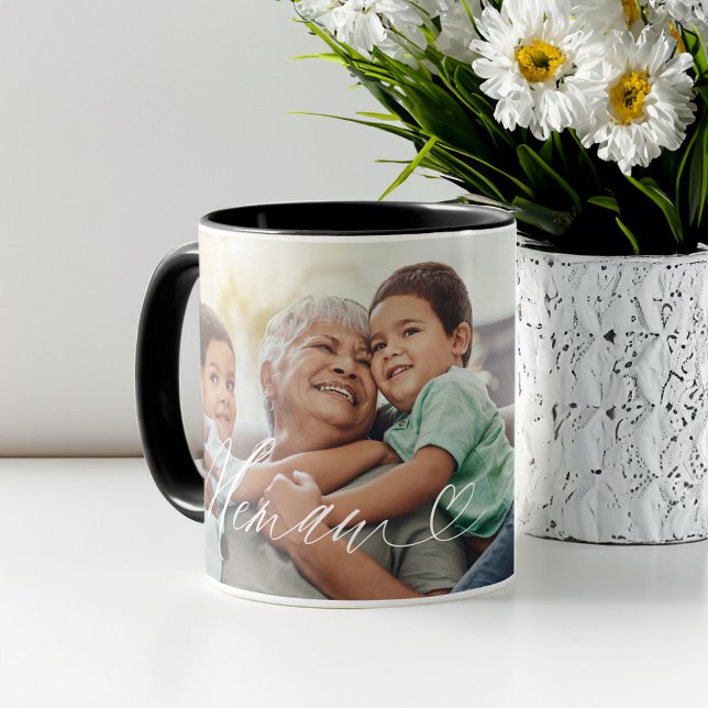 Elegant Personlig Mamaw Foto Morsdagspresent Mugg (Memaw Script Heart Grateful for Every Moment Photo Mug)