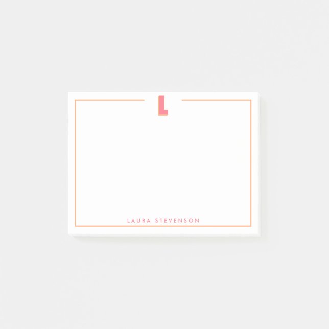 Elegant Personlig Monogram 3D Bokstav L Initial Post-it Block (Framsida)