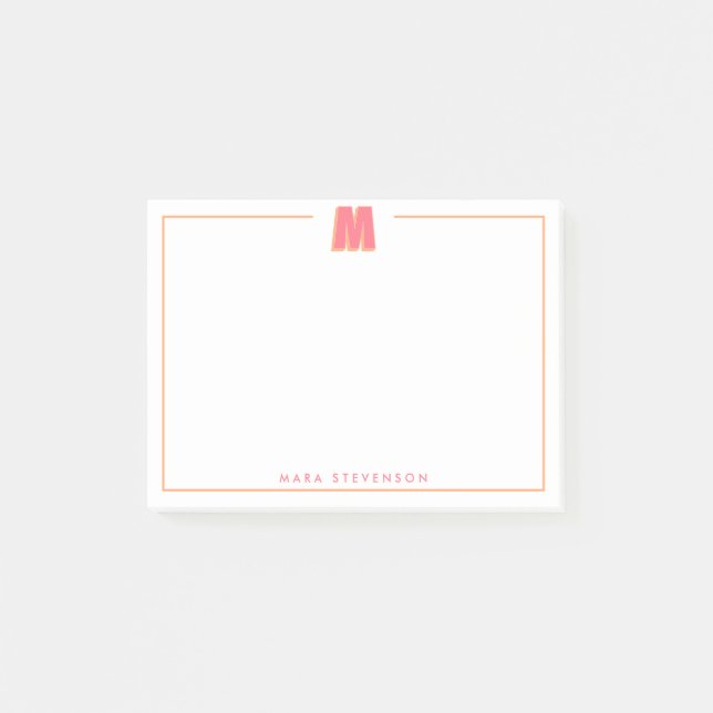 Elegant Personlig Monogram 3D Bokstav M Initial  Post-it Block (Framsida)
