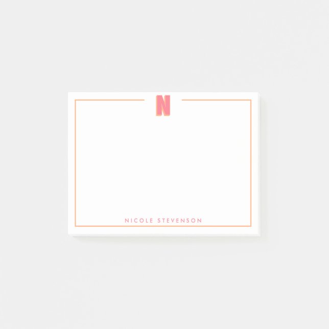 Elegant Personlig Monogram 3D Bokstav N Initial  Post-it Block (Framsida)