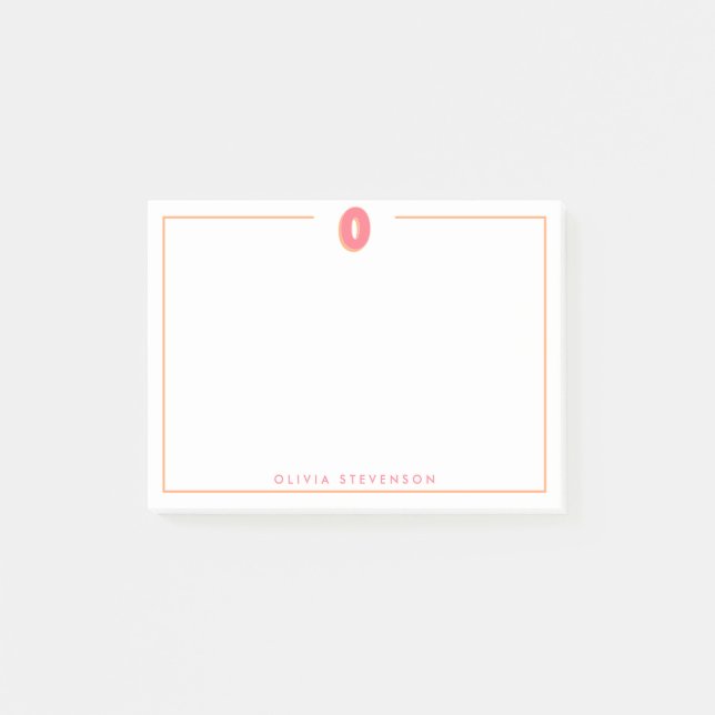 Elegant Personlig Monogram 3D Bokstav O Initial Post-it Block (Framsida)