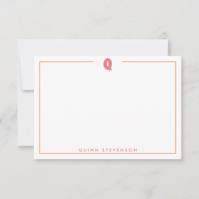 Elegant Personlig Monogram 3D Bokstav Q Initial  Anteckningskort (Framsida)