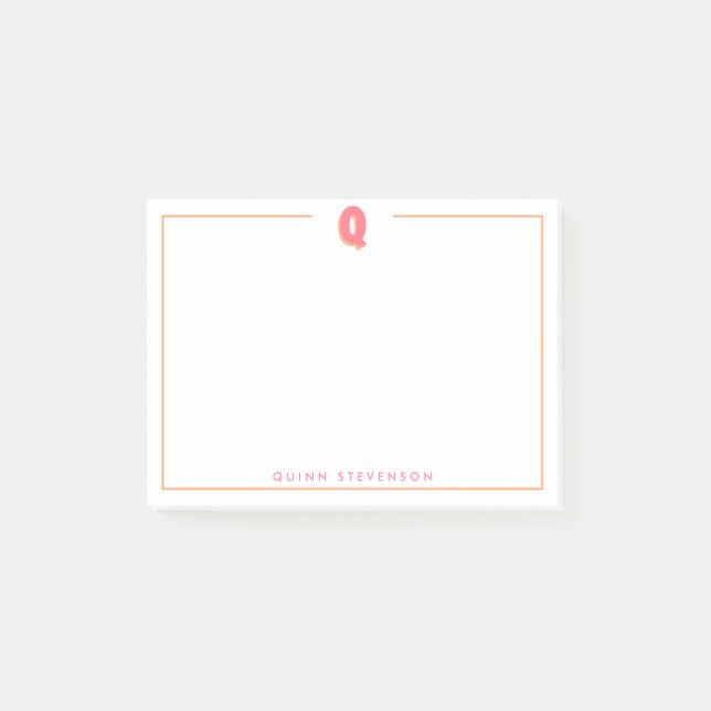 Elegant Personlig Monogram 3D Bokstav Q Initial  Post-it Block (Framsida)