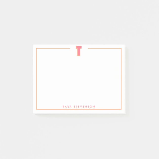Elegant Personlig Monogram 3D Bokstav T Initial  Post-it Block (Framsida)