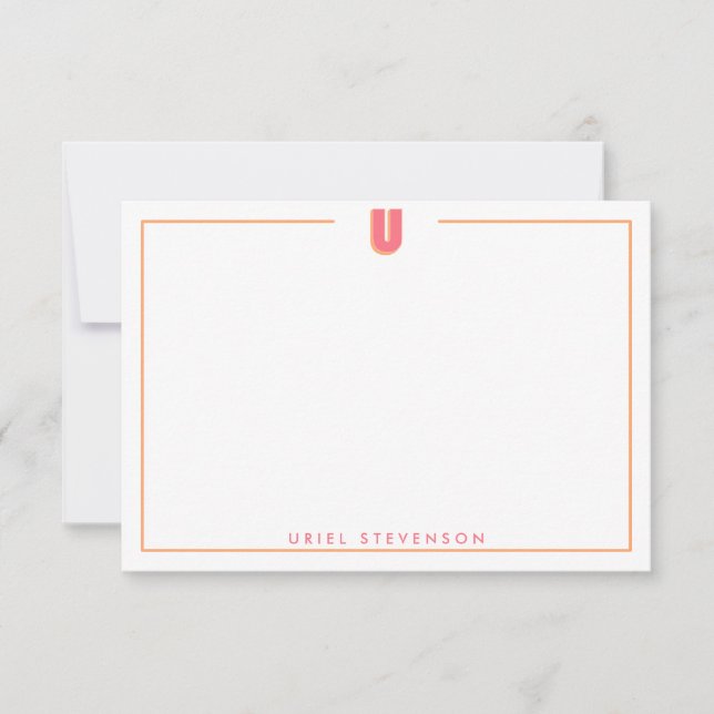 Elegant Personlig Monogram 3D Bokstav U Initial  Anteckningskort (Framsida)