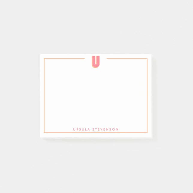 Elegant Personlig Monogram 3D Bokstav U Initial  Post-it Block (Framsida)