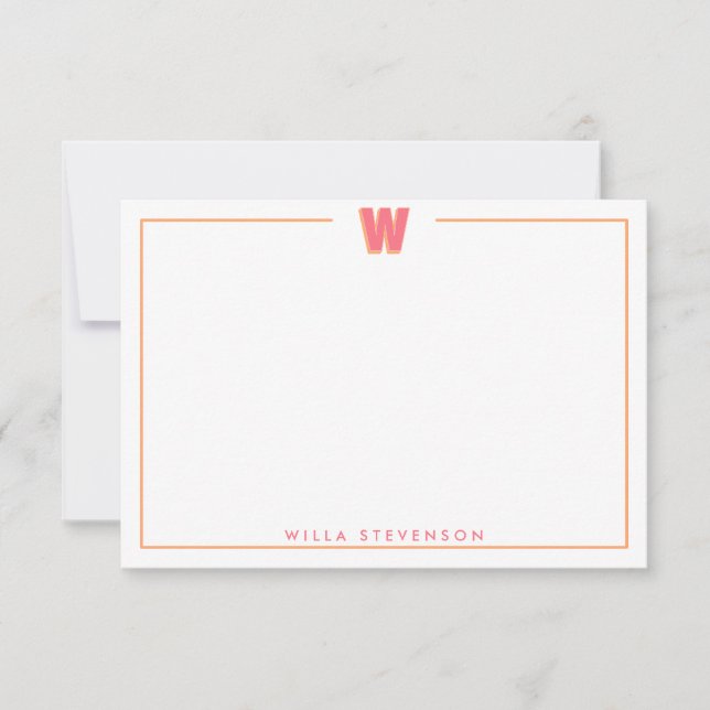 Elegant Personlig Monogram 3D Bokstav W Initial  Anteckningskort (Framsida)