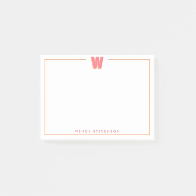 Elegant Personlig Monogram 3D Bokstav W Initial  Post-it Block (Framsida)