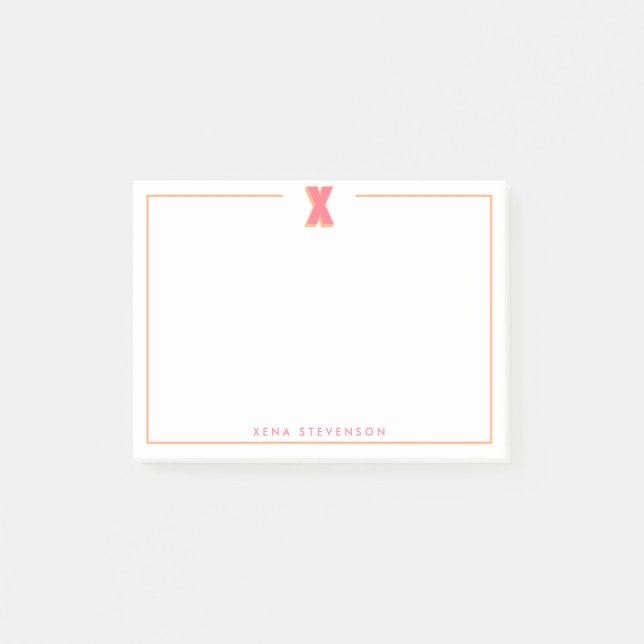 Elegant Personlig Monogram 3D Bokstav X Initial Post-it Block (Framsida)