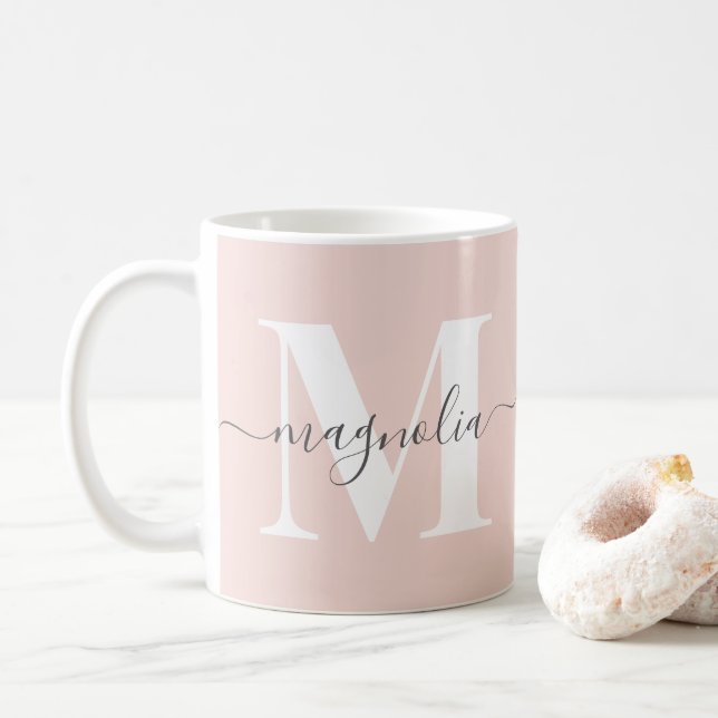 Elegant Personlig Monogram Blush Rosa Initial Kaffemugg (Med munk)