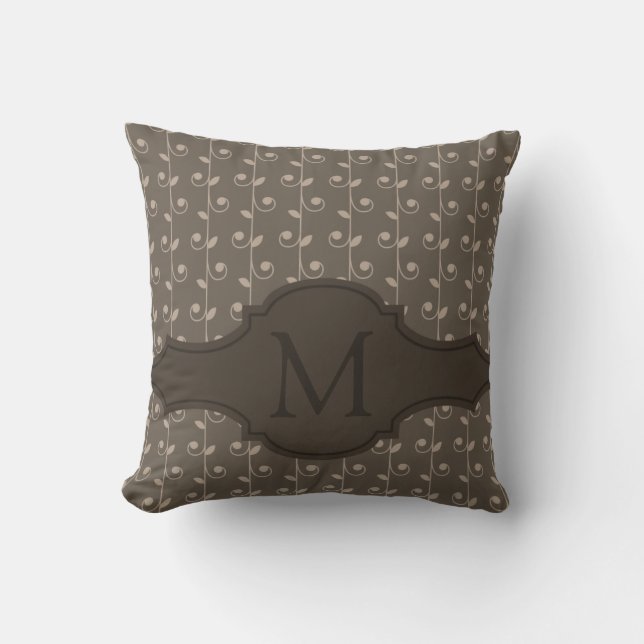 Elegant Personlig Monogram Brown Beige Mönster Kudde (Framsida)