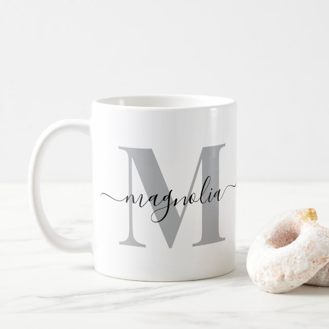 Elegant Personlig Monogram Grå Svart Initial Kaffemugg (Med munk)