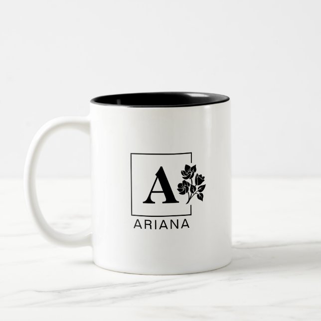 Elegant Personlig Monogram Mugg - svartvitt (Vänster)