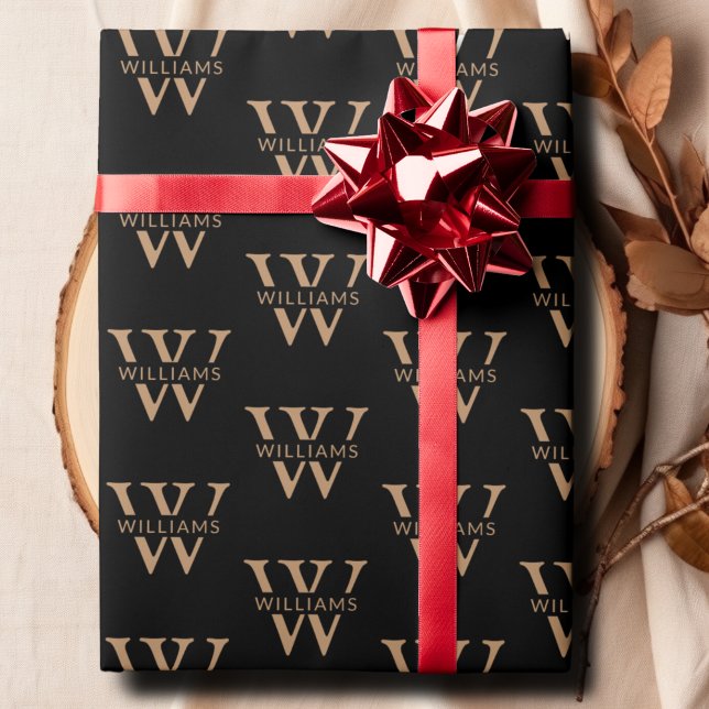 Elegant Personlig Monogram Namn Anpassningsbar Bla Presentpapper (Elegant Personalized Monogram Name Custom Black Wrapping Paper)