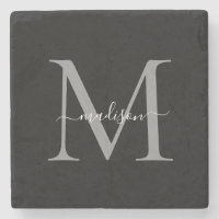 Elegant Personlig Monogram & Namn Sten Underlägg