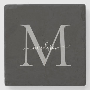 Elegant Personlig Monogram & Namn Stone Underlägg
