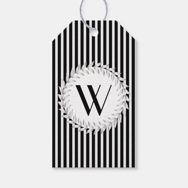 Elegant Personlig Monogram och Black Rand Presentetikett (Framsidan)