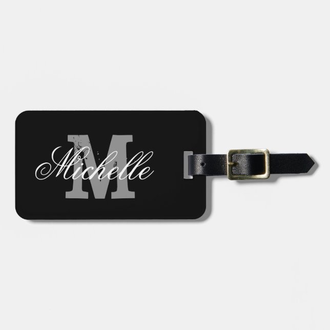 Elegant personlig monogram resväskemärke bagagebricka (Horisontell Framsida)