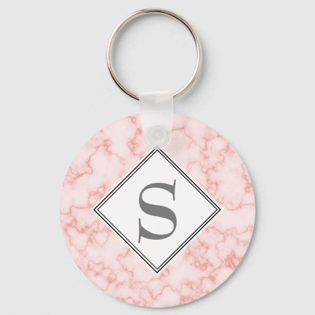 Elegant Personlig Monogram Rosa Marmor Nyckelring (Framsida)