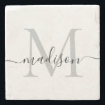 Elegant Personlig Monogram Script Namn Snyggt Stenunderlägg<br><div class="desc">Elegant Personlig Monogram Script Namn Snyggt Stone Underlägg</div>