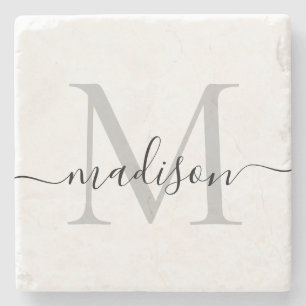 Elegant Personlig Monogram Script Namn Snyggt Stenunderlägg