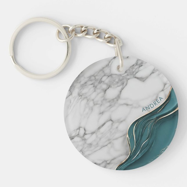 Elegant Personlig Mörk Teal Guld Marble (Framsidan)