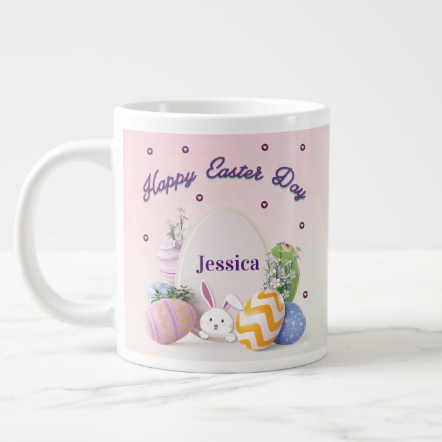 Elegant Personlig Namn Glad påsk-dagen Jumbo Mugg (Vänster)