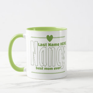 Elegant Personlig "Nancy" Namn, Grönt Heart Art Mugg