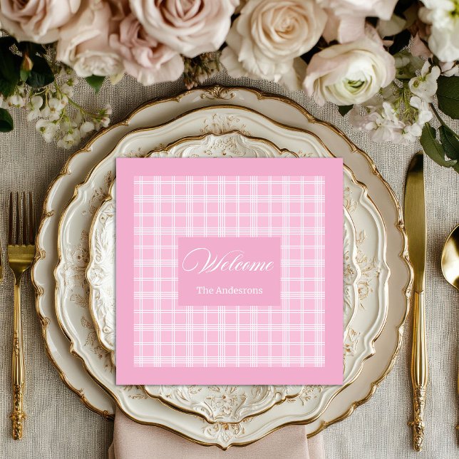Elegant Personlig Napkins Ljusa rosa Tartan Pappersservett (Elegant Personalized Napkins Light Pink Tartan)