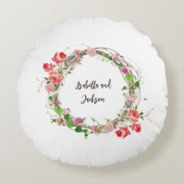 elegant personlig nygifta parnamn blom- rund kudde