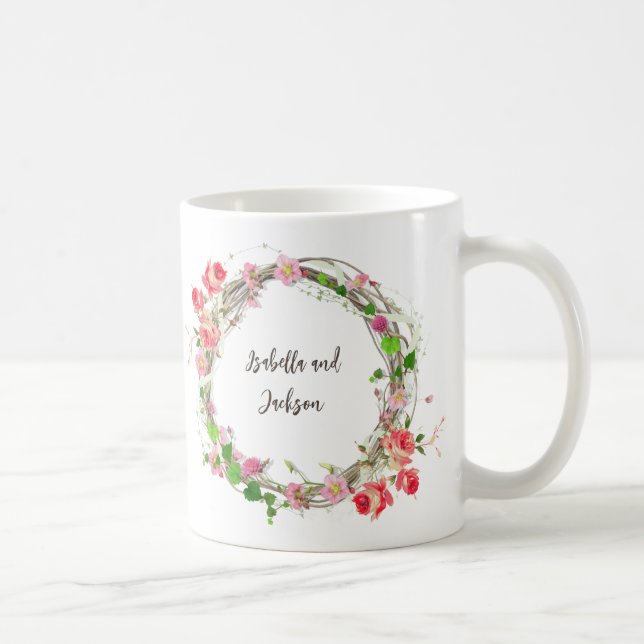 elegant personlig par/namn blommigt kaffemugg (Höger)