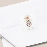 Elegant Personlig Pinecone-jul Fyrkantigt Klistermärke<br><div class="desc">Elegantens personlig,  pinecone-juldekalen. Lätt att ändra texten.</div>
