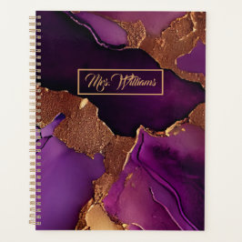 Elegant Personlig Planner Lila, Guld Marble