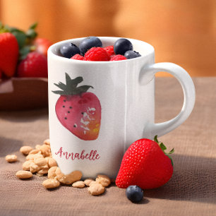 Elegant Personlig Röda vattenfärgsjordgubbar Kaffemugg