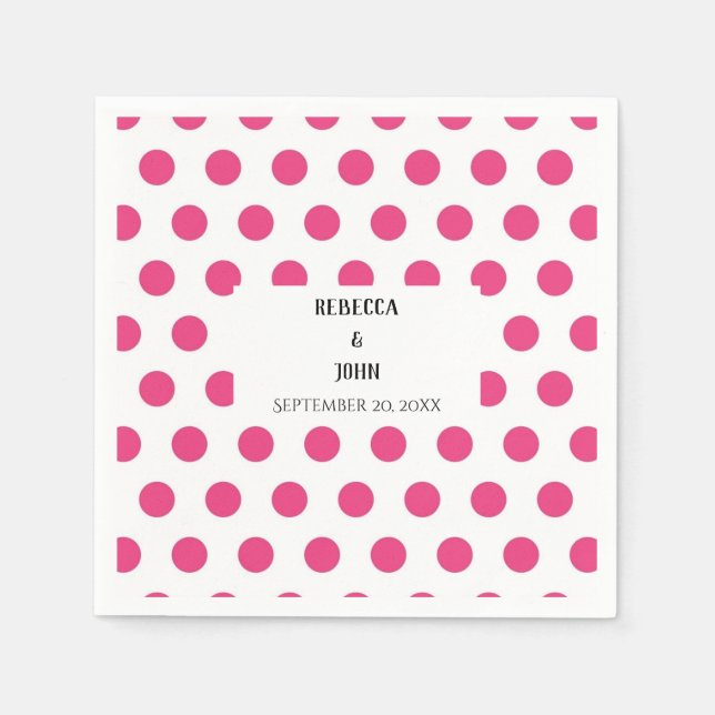 Elegant Personlig Rosa Polka Dot Bröllop Napkin Pappersservett (Framsidan)