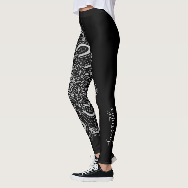 Elegant Personlig Silver Black Leggings (Vänster)