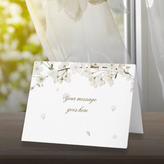 Elegant Personlig Skrift Vacker Vit Blomma Kort (Elegant Personalized Script Pretty White Blossom Card)