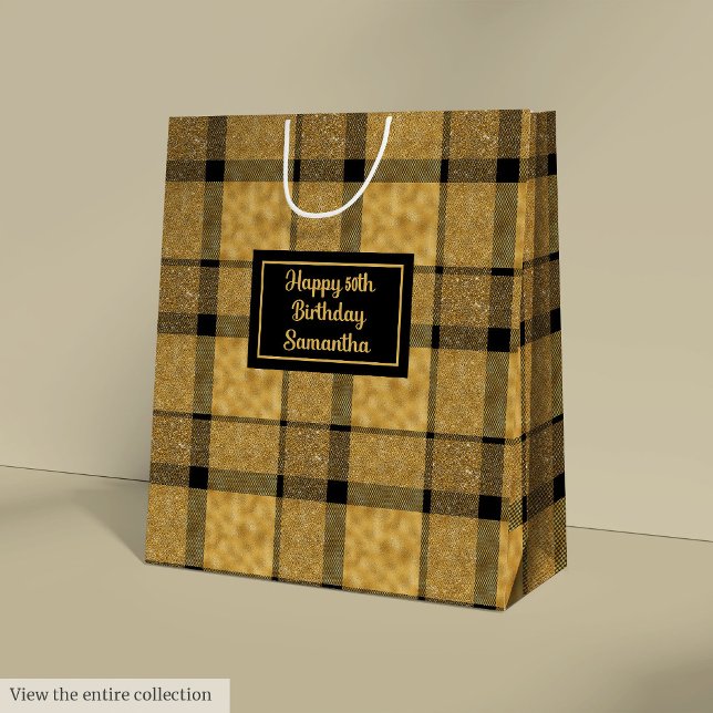 Elegant personlig svart guld minimalistisk present (Chic Personalized Black Gold Minimalist Gift Bag)