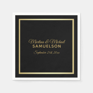 Elegant Personlig Svart Guld Ram Bröllop Pappersservett