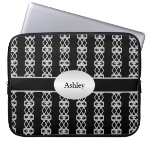 Elegant Personlig Svart & Silver Dubbel Diamant Laptop Fodral