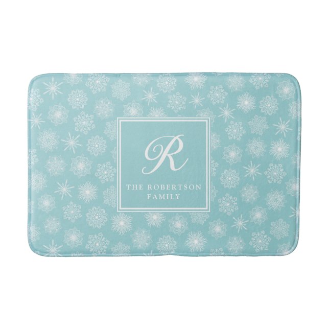 Elegant Personlig Teal Blue Snöflingor Coastal Badrumsmatta (Framsidan)