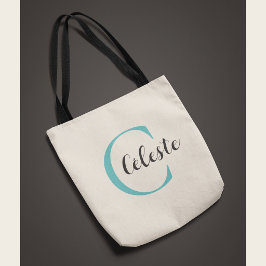 Elegant Personlig Teal Initial Namn Tygkasse