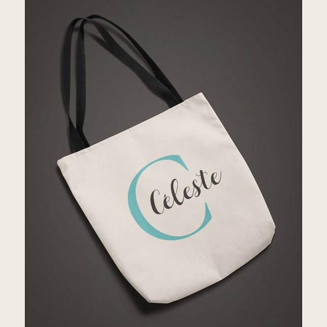 Elegant Personlig Teal Initial Namn  Tygkasse (Skapare uppladdad)