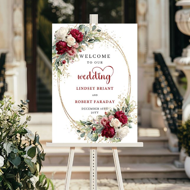 Elegant personlig välkomstskylt för bröllop med bl poster (Elegant Floral Wedding Welcome Sign Personalized)