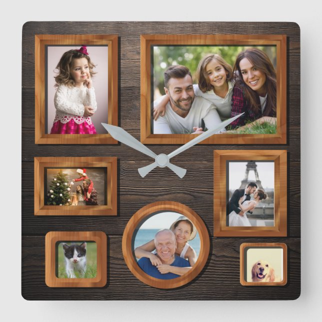 Elegant personlig wood foto ramar wood Clock Fyrkantig Klocka (Framsida)