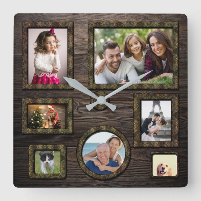 Elegant personlig wood foto ramar wood Clock Fyrkantig Klocka (Framsida)