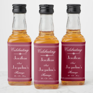 Elegant Personligt bröllp Namn Burgundy Mini Spritflaskor Etikett