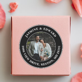 Elegant Personligt bröllp Photo Returadress Runt Klistermärke