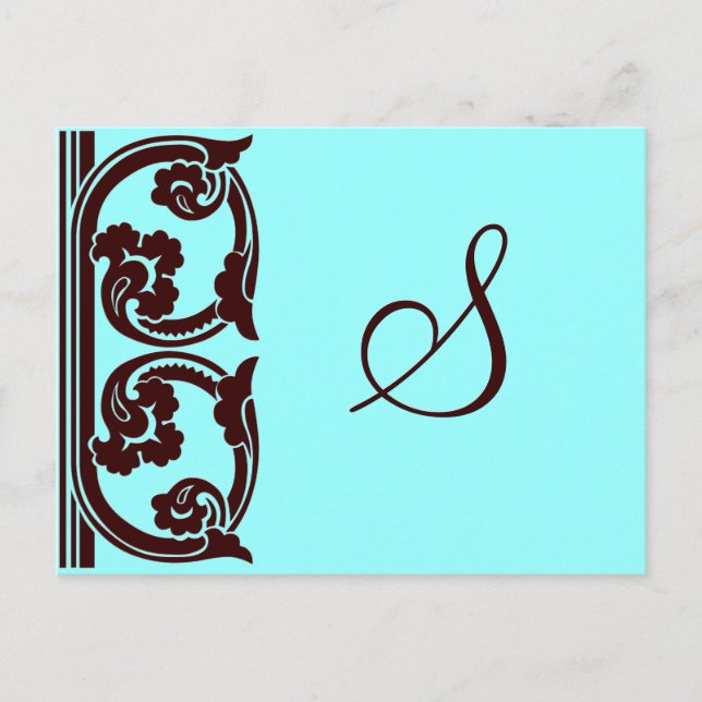 Elegant Personligt Monogram i choklad och Teal Vykort (Framsida)
