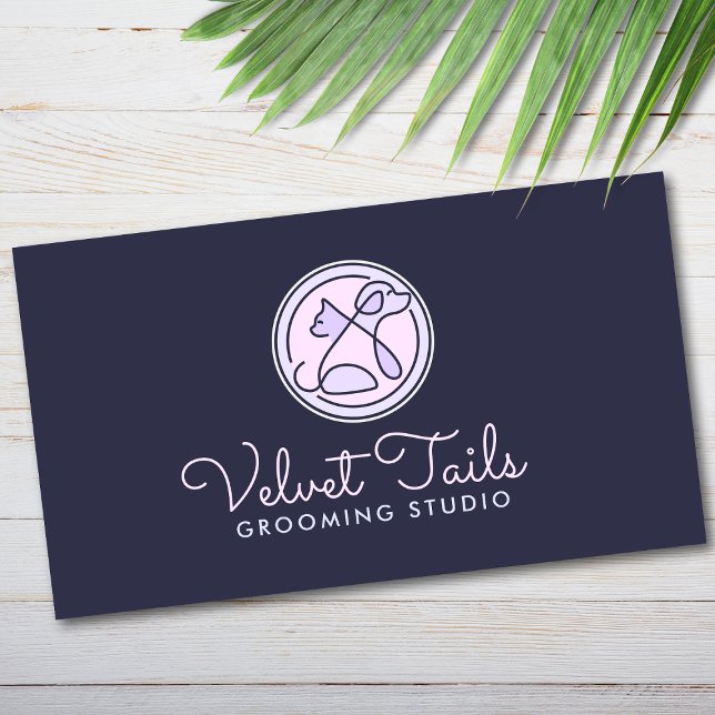 Elegant Pet Groomer Anpassade Katt & Hund Logotyp Visitkort (Skapare uppladdad)